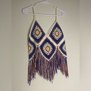 Hand Crocheted/Knitted Fringe crop Tank Top